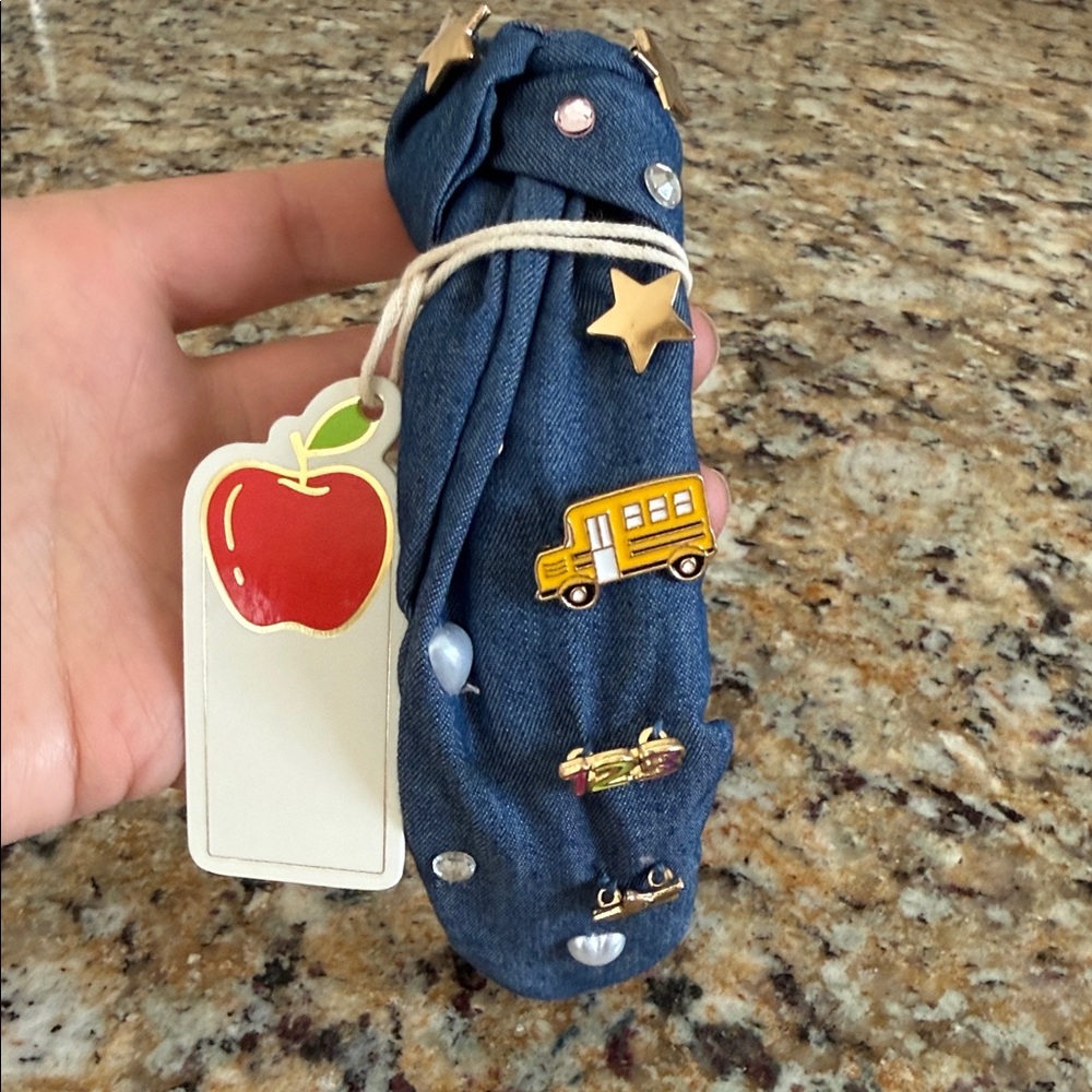 Teacher Denim Headband from Target with School Bus & Star Charms